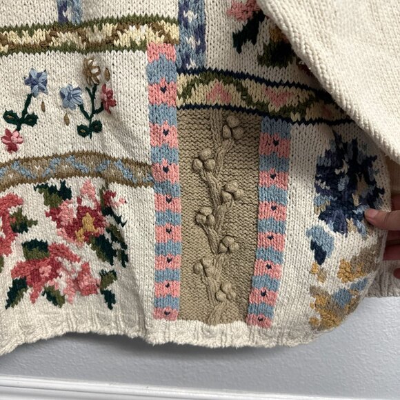Vtg 90s Crystal Kobe Knit Pastel Floral Winter Crochet Sweater Cottage Size 38 - Picture 5 of 7